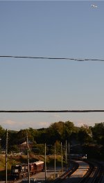 American Eagle flight AA 5937, the NS research train and Amtrak train 66 captured in one frame